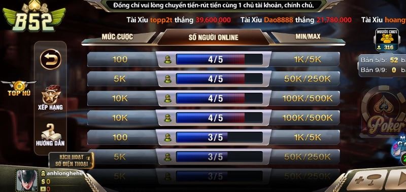 Hướng dẫn cách thức tham gia chơi cược trên B52 Game